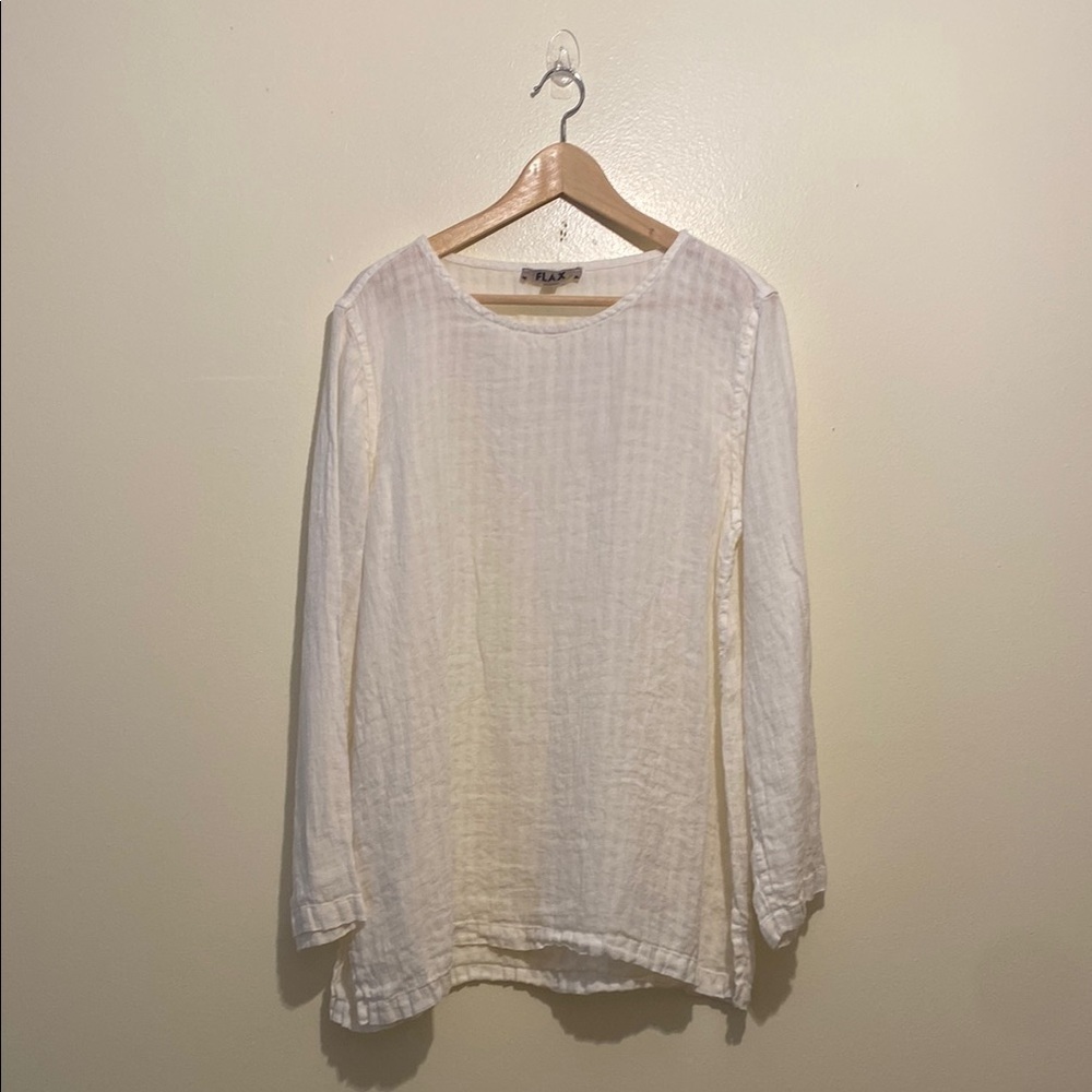 Flax I AM PERFECT SPIRIT RADIANT LIFE Linen White Blouse Long Sleeves Size M